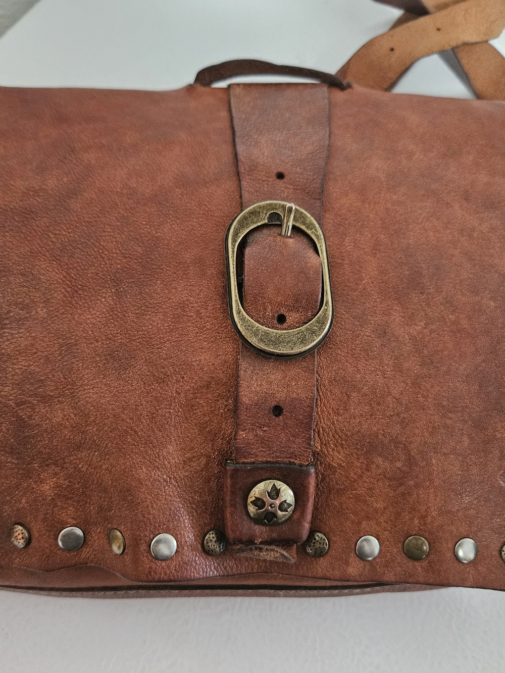 Patricia Nash Cognac Leather Studded Buckle Crossbody - Picture 6 of 6